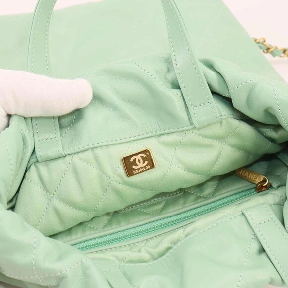 CHANEL 22 Small Chain Backpack Leather Green AS3859 Purse 90260972 - Picture 7 of 9